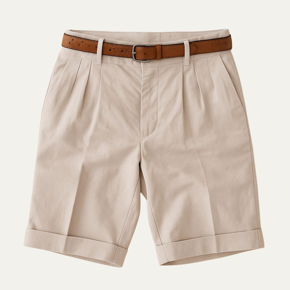 Classic Men's Chino Shorts with Double Pleats and Turned-Up Hem.
