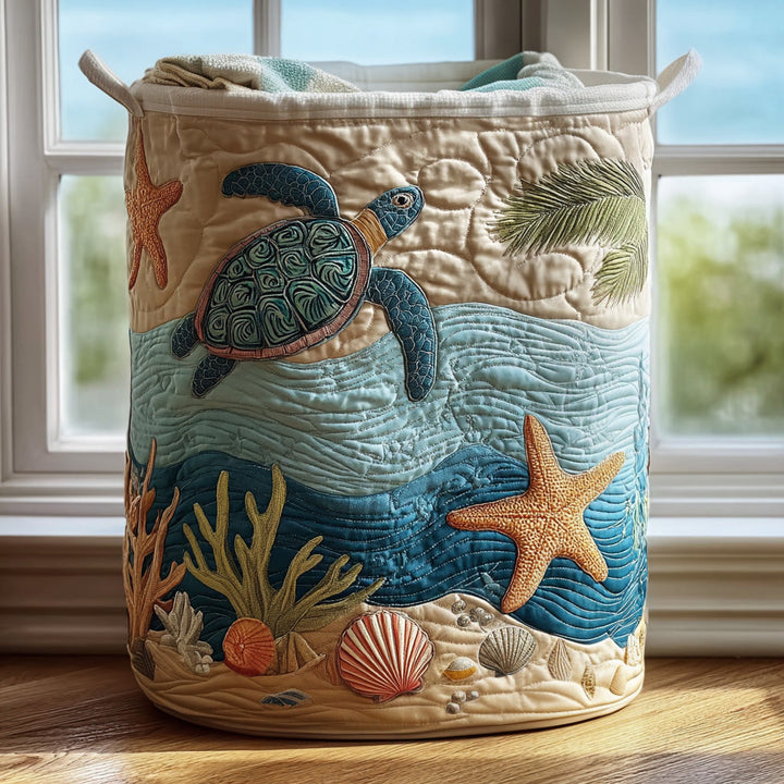 Quilted laundry basket with canvas carrying handles, freestanding cotton-polyester laundry basket