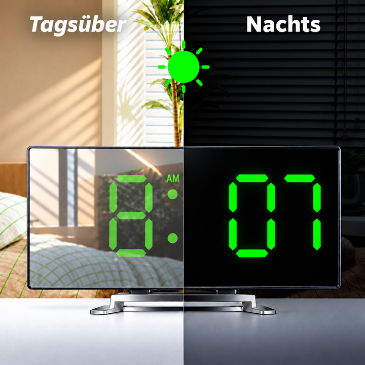 Digital Alarm Clock | Curved LED Mirror Display | Automatic Brightness Adjustment