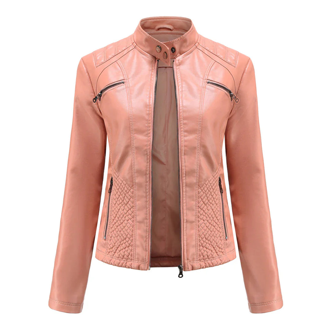 Stylish Faux Leather Women's Jacket with Classic Biker Design
