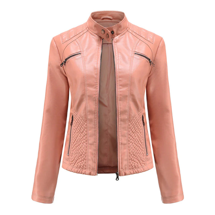 Stylish Faux Leather Women's Jacket with Classic Biker Design