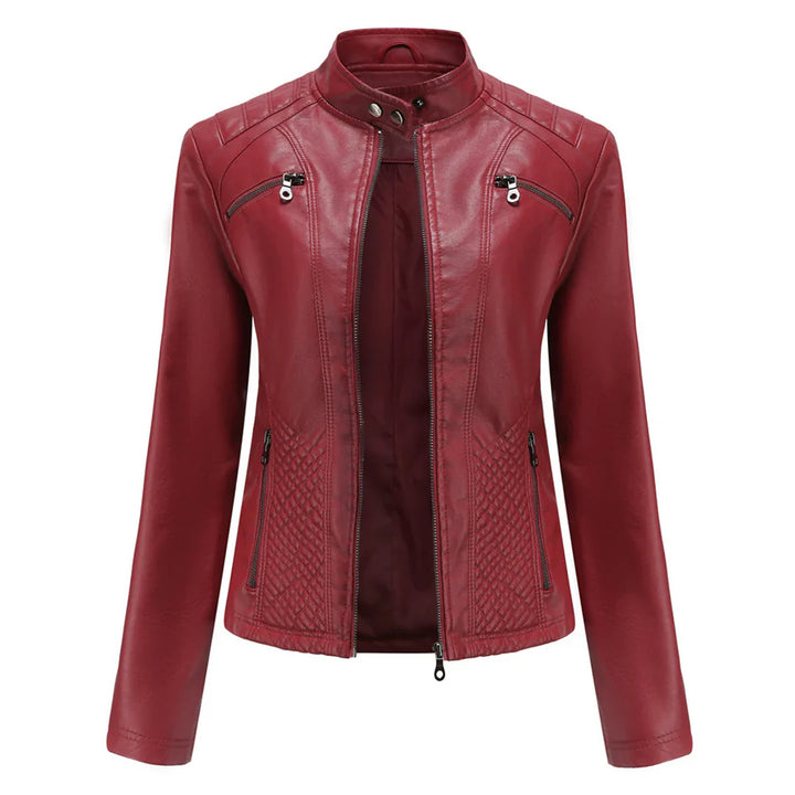 Stylish Faux Leather Women's Jacket with Classic Biker Design