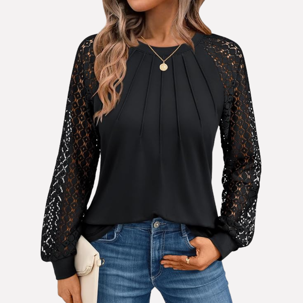 Pleated Lace Long‑Sleeve Shirt
