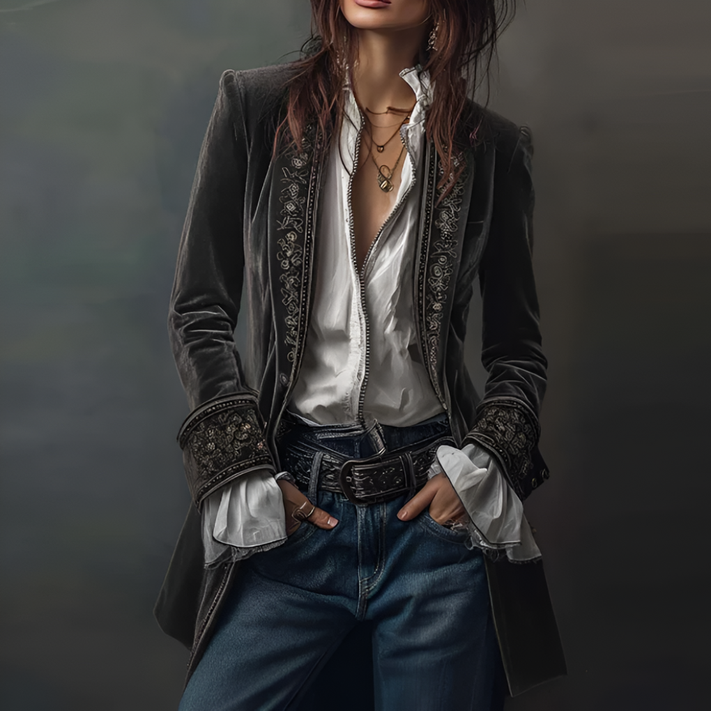 Women’s Embroidered Blazer Long Jacket