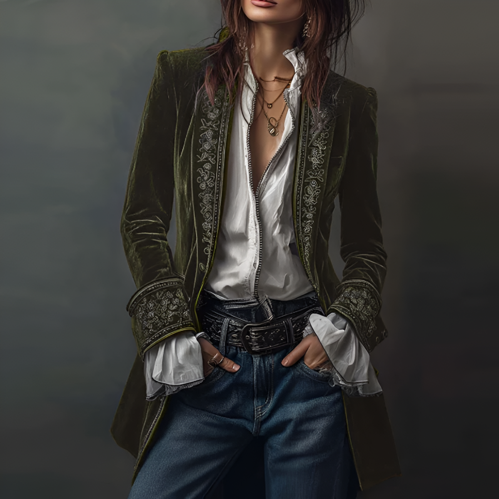 Women’s Embroidered Blazer Long Jacket