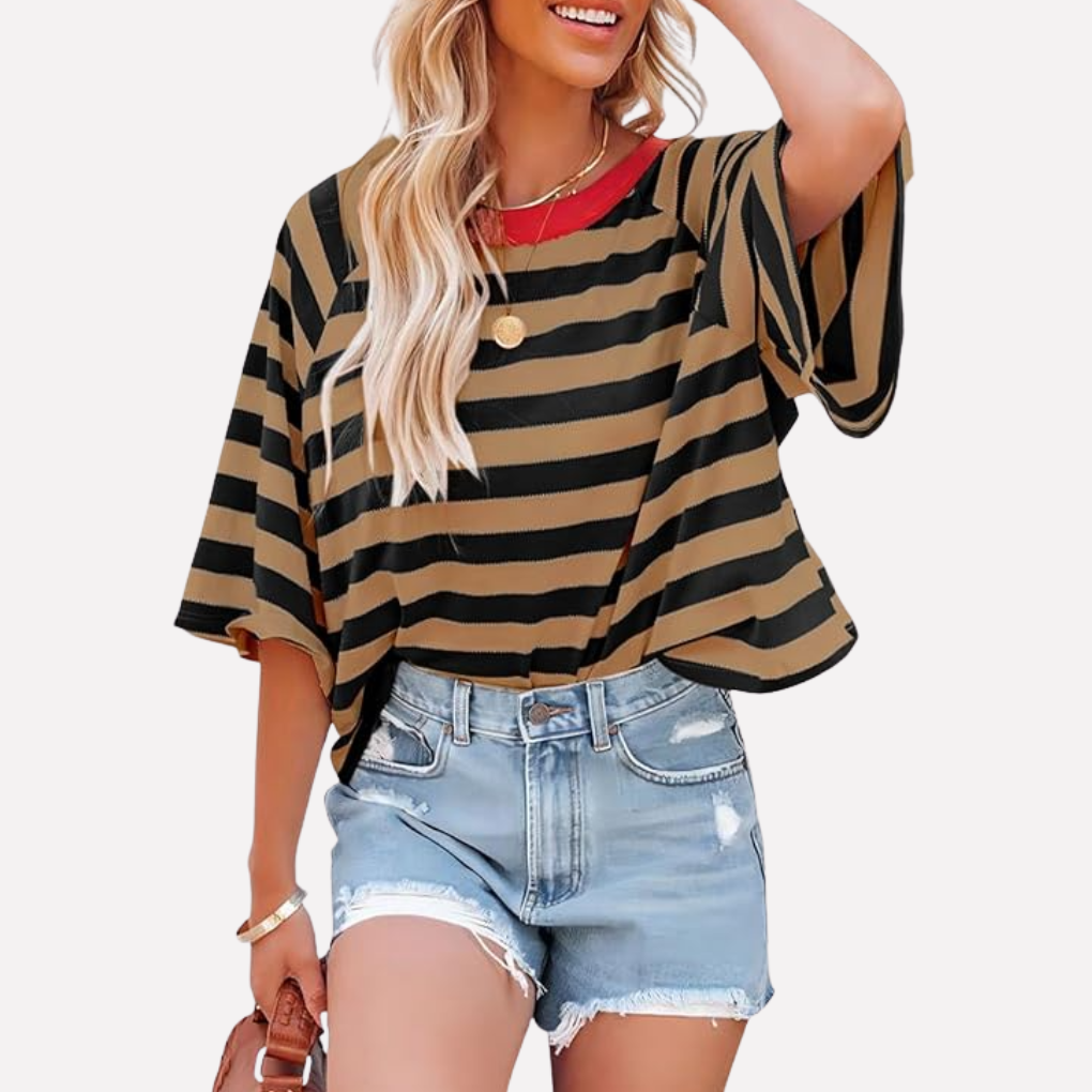 Women’s Striped Color Block Crewneck Top