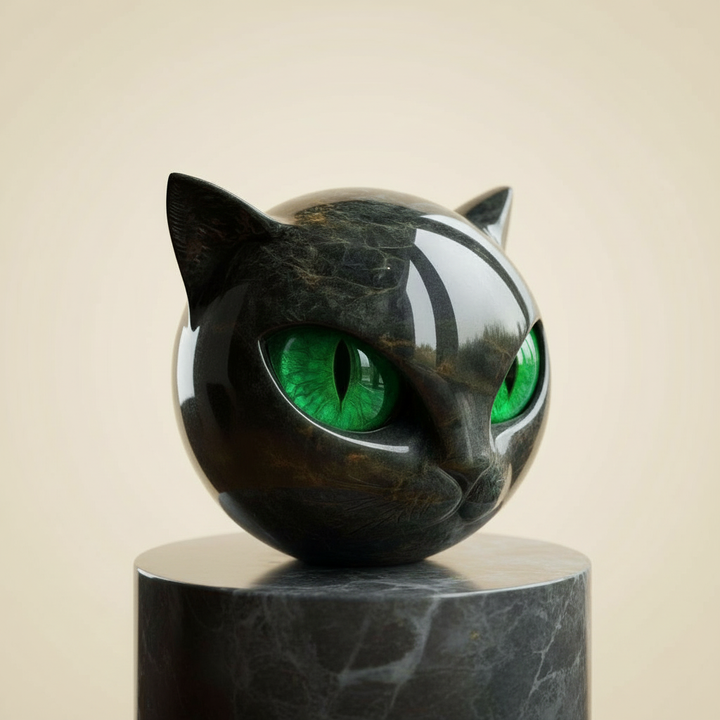 NoirCat Sculpture – Black Cat Head with Mesmerising Eyes