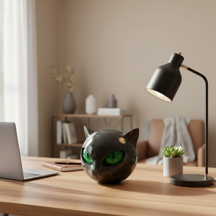 NoirCat Sculpture – Black Cat Head with Mesmerising Eyes