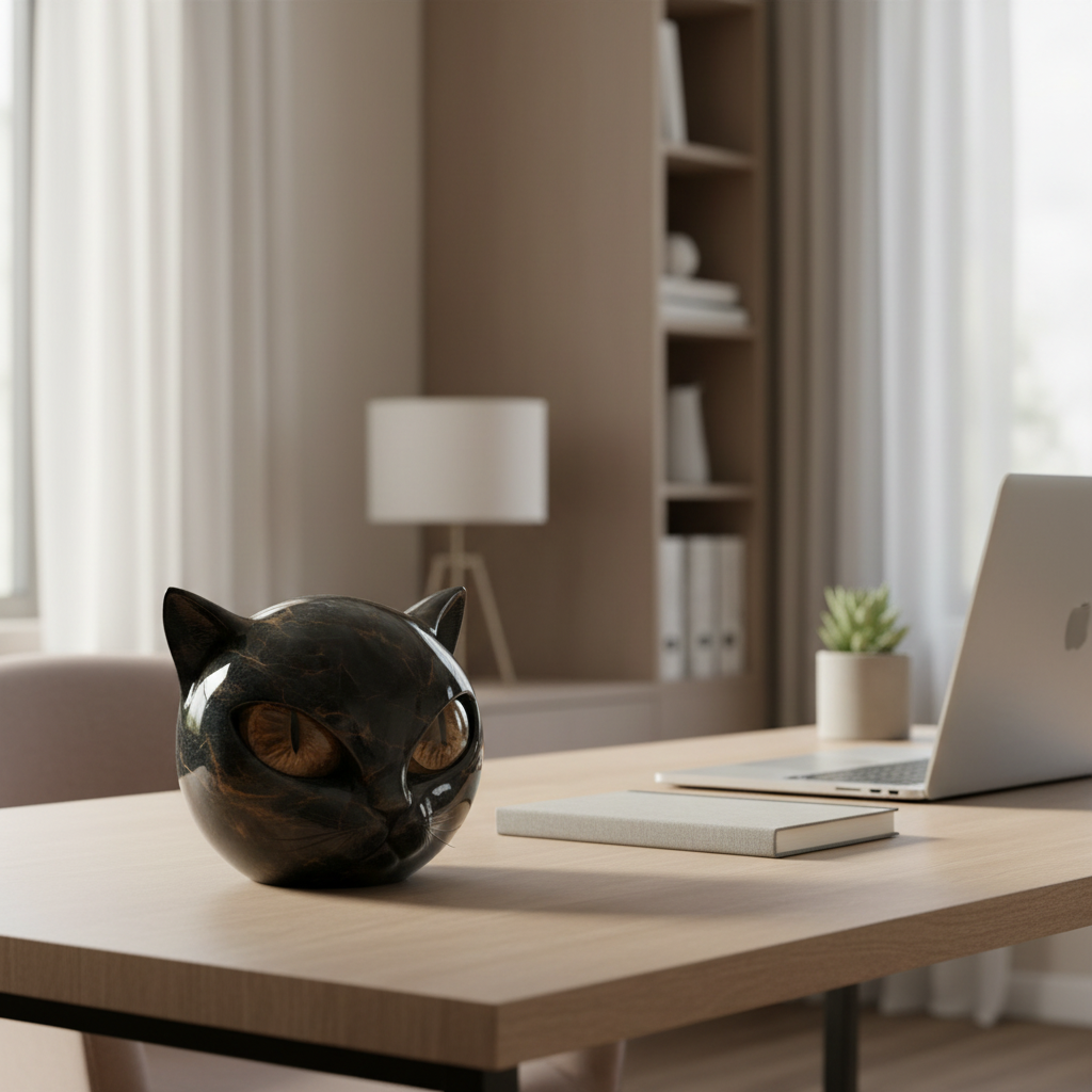 NoirCat Sculpture – Black Cat Head with Mesmerising Eyes