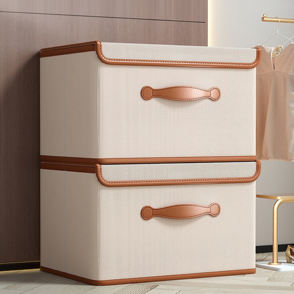 Lorvane – Foldable Storage Box with Lid and Leather Handles