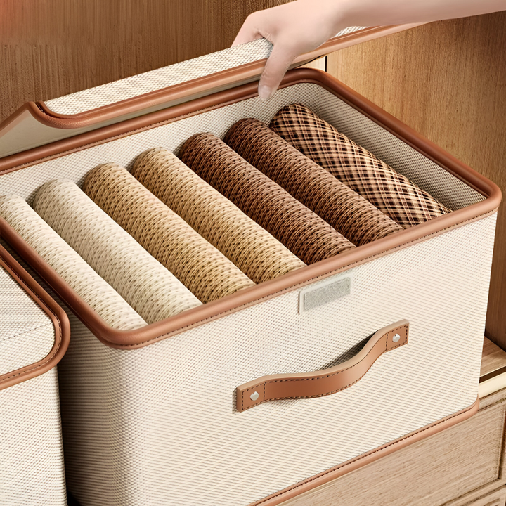 Lorvane – Foldable Storage Box with Lid and Leather Handles