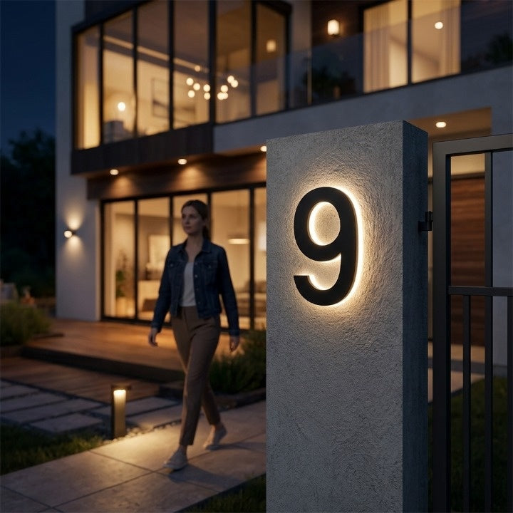 LED House Number Sign with Backlight – Modern, Illuminated Entrance Plaque