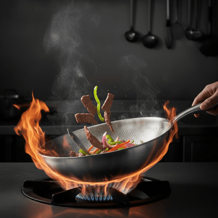 Hammered Titanium Wok Pan with Flat Base