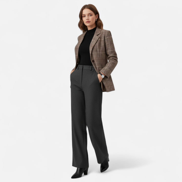 Women's Checked Single-Breasted Blazer, Fitted, Brown
