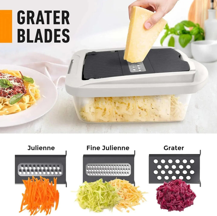 Vegetable Chopper | Dicing, Slicing and Grating | Collection Container & Safety Holder