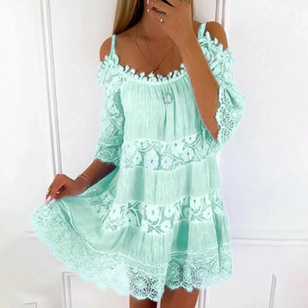 Summer Mini Dress with Crochet Lace and Embroidery