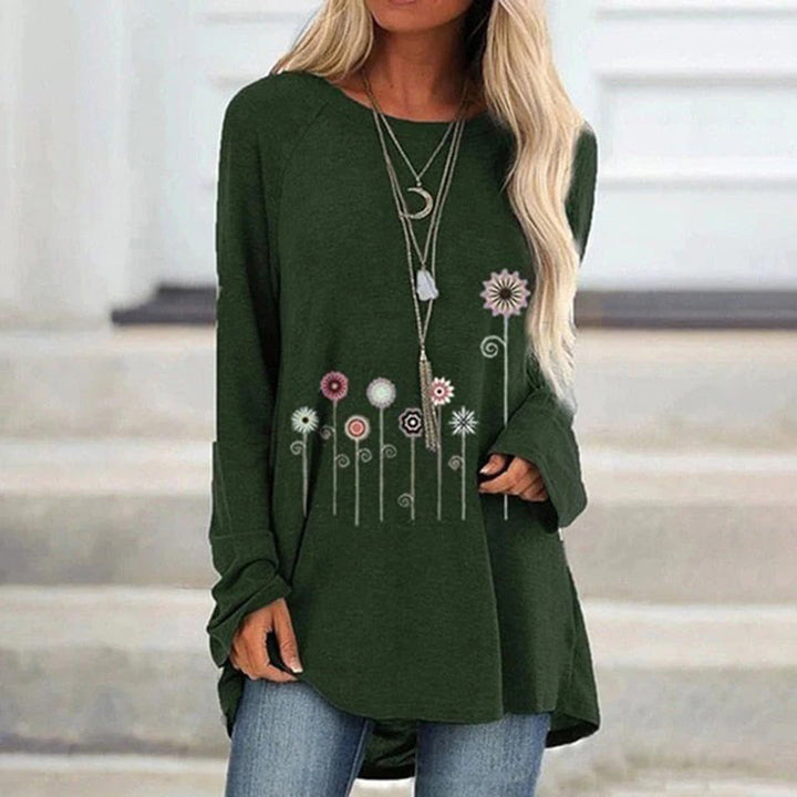 Sweatshirt with 3D Floral Embroidery Soft Texture Meets Subtle Elegance