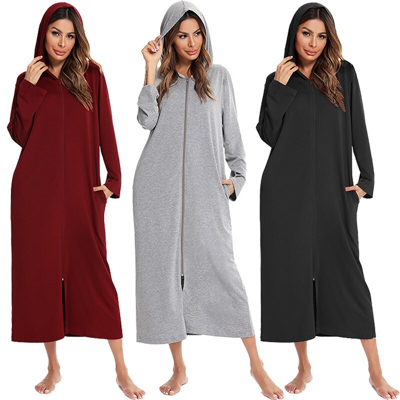 Hooded Dressing Gown with Zip