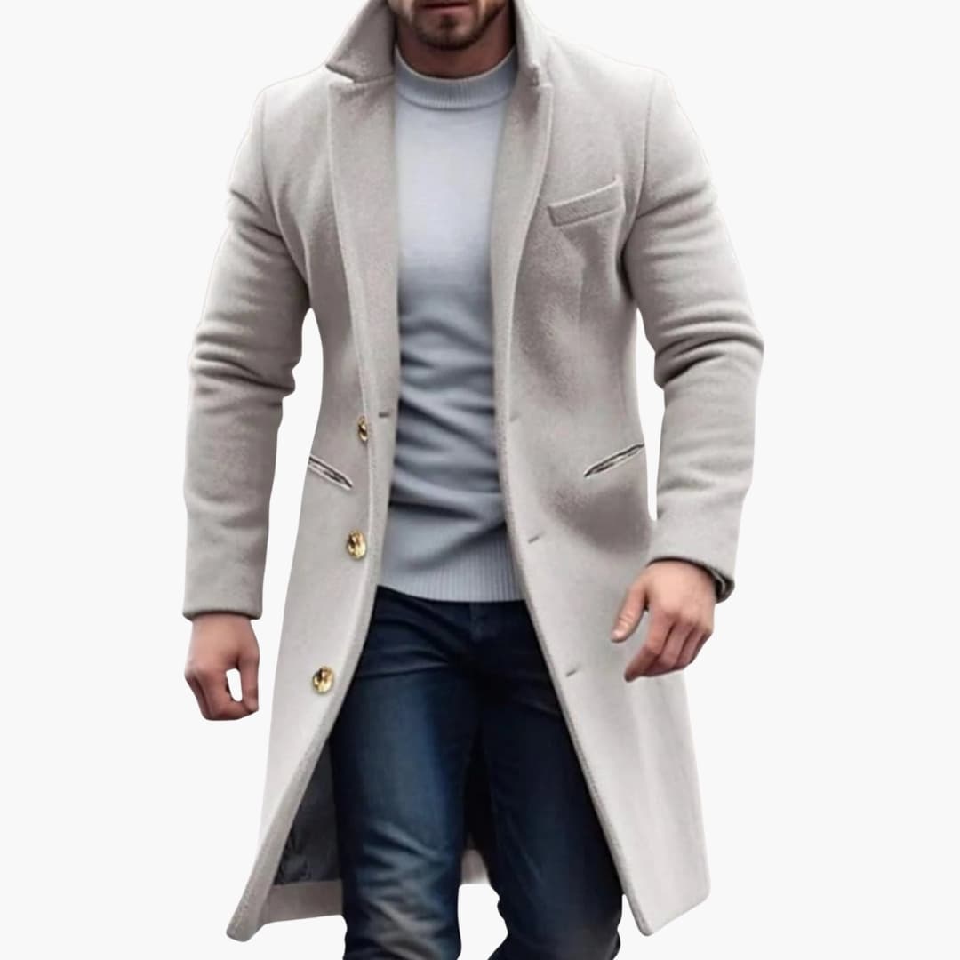Men’s Long Coat – Button Placket Style