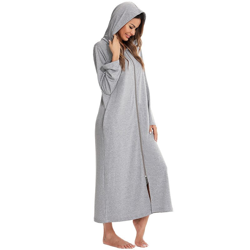 Warm Zip-Up Nightdress with Hood