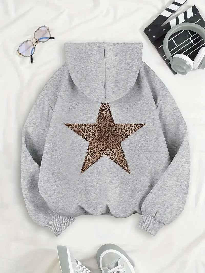 Women's Hoodie with Leopard Star Back Print and Clean Finish