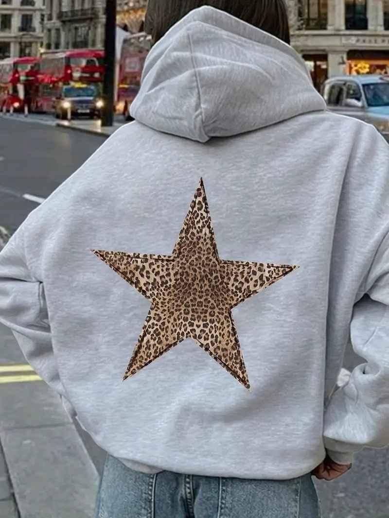 Women's Hoodie with Leopard Star Back Print and Clean Finish