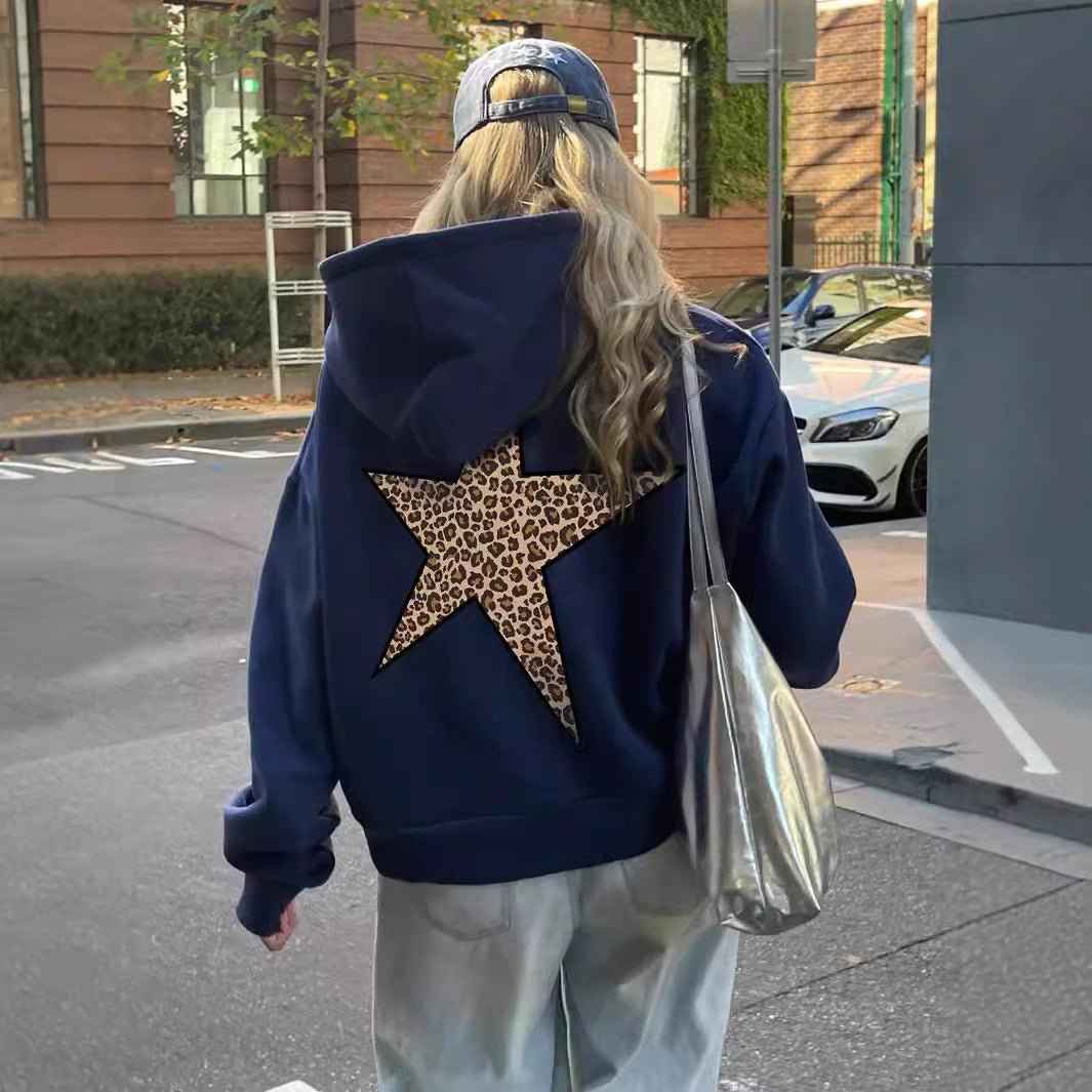 Women's Hoodie with Leopard Star Back Print and Clean Finish