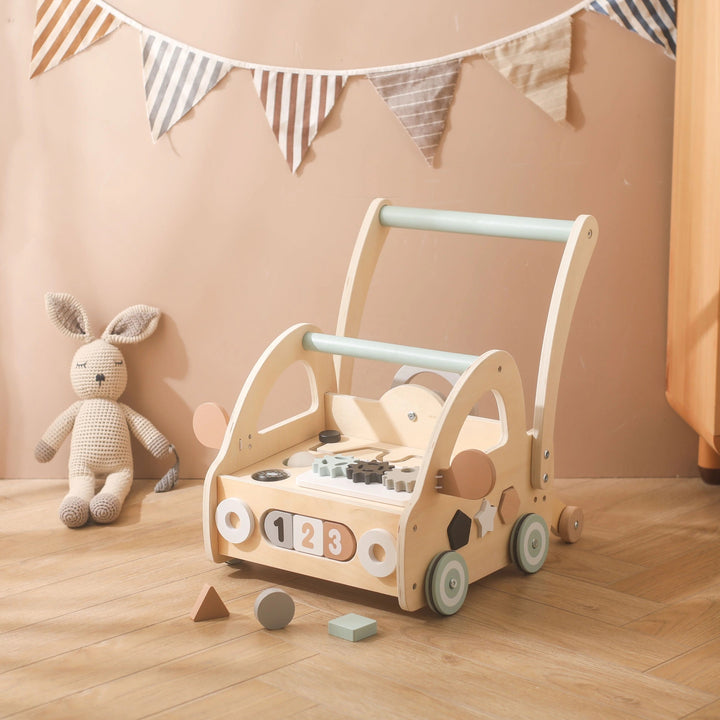 Wooden Stroller with Montessori Play Parts and Mirrors
