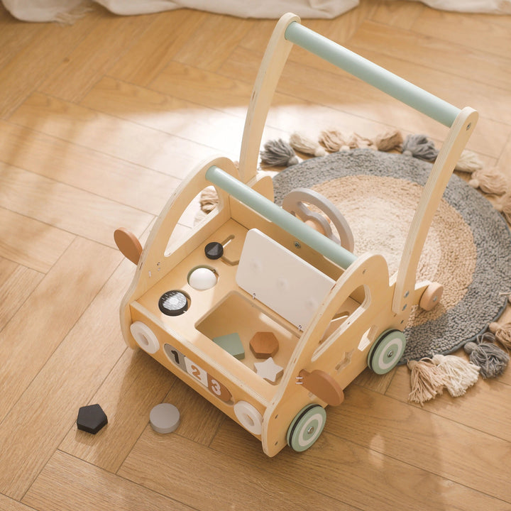 Wooden Stroller with Montessori Play Parts and Mirrors
