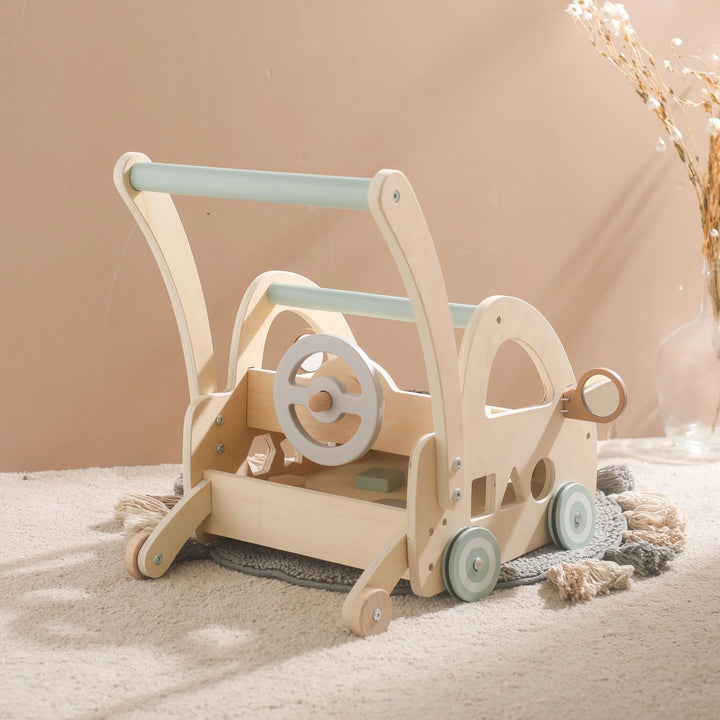 Wooden Stroller with Montessori Play Parts and Mirrors