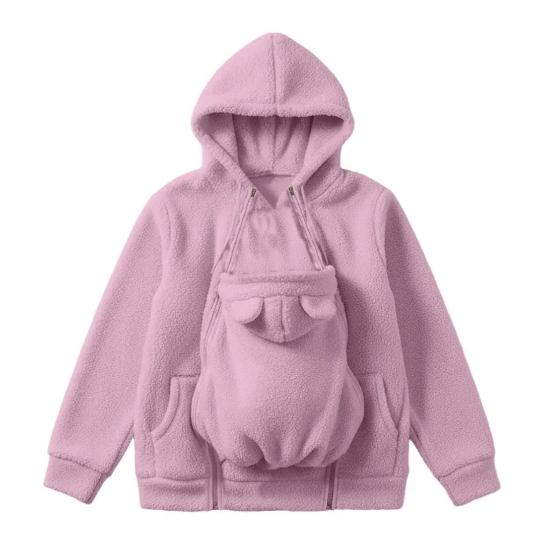 Cosy fleece baby-carrying hoodie with front pouch