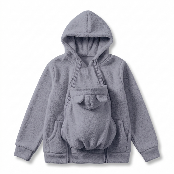 Cosy fleece baby-carrying hoodie with front pouch