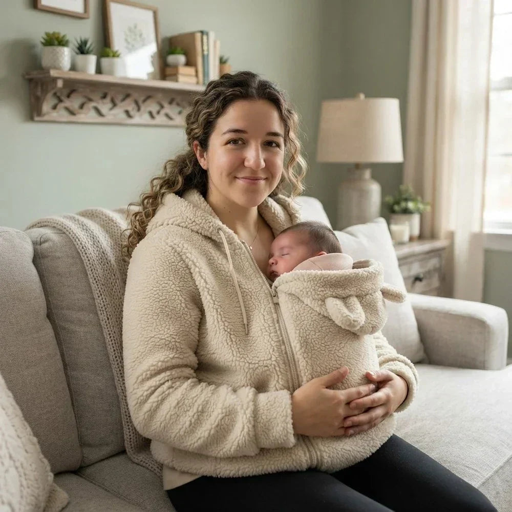 Cosy Sherpa Fleece Hoodie with Detachable Zip-On Baby Carrier Insert