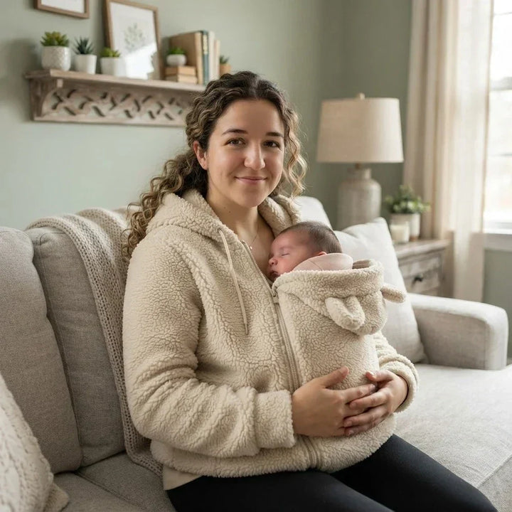 Cosy Sherpa Fleece Hoodie with Detachable Zip-On Baby Carrier Insert