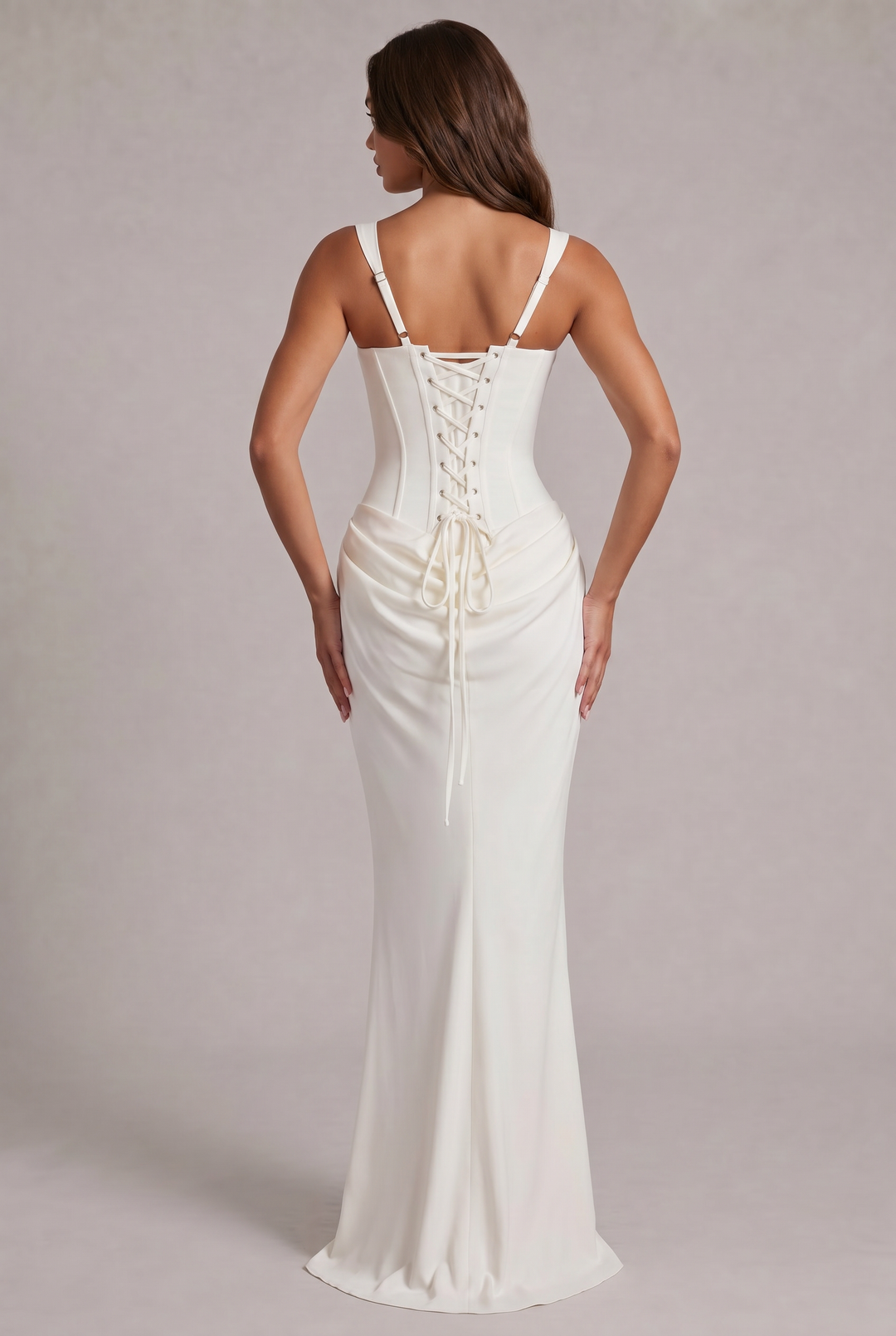 Maxi dress with structured corset bodice and square neckline