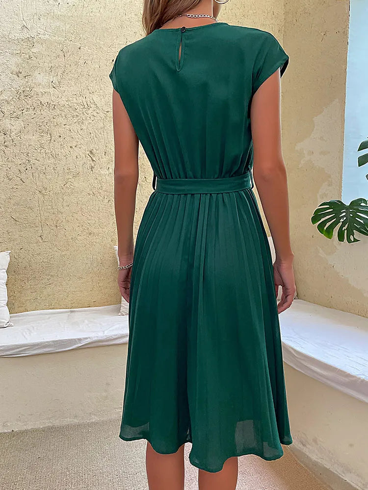 Short-Sleeved Pleated Mini Dress