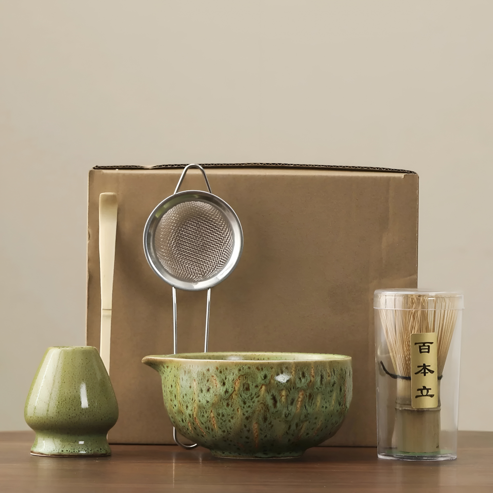 5-piece matcha set with handmade ceramic bowl and bamboo accessories
