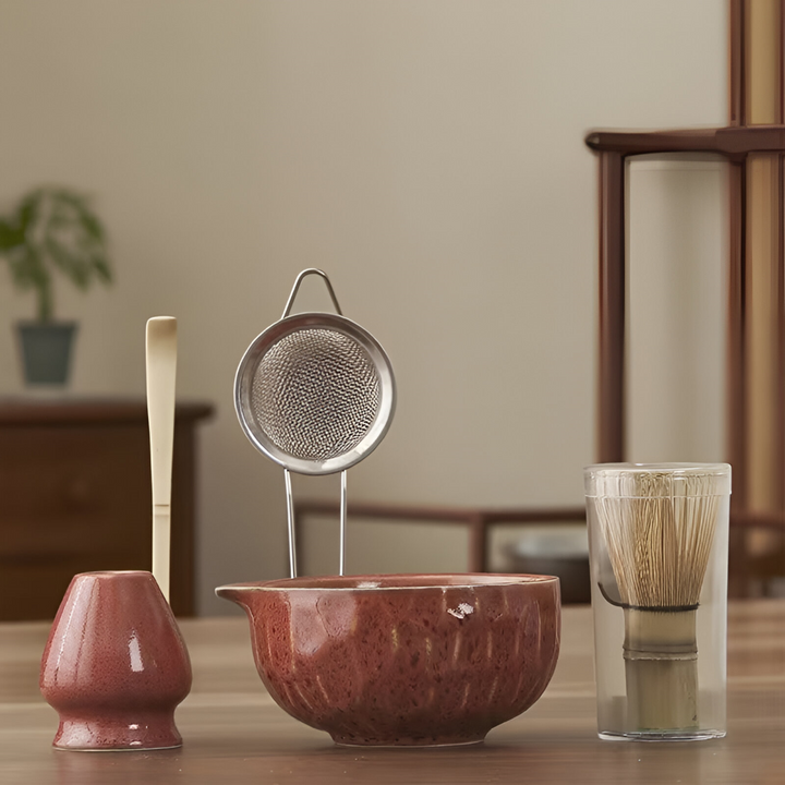5-piece matcha set with handmade ceramic bowl and bamboo accessories
