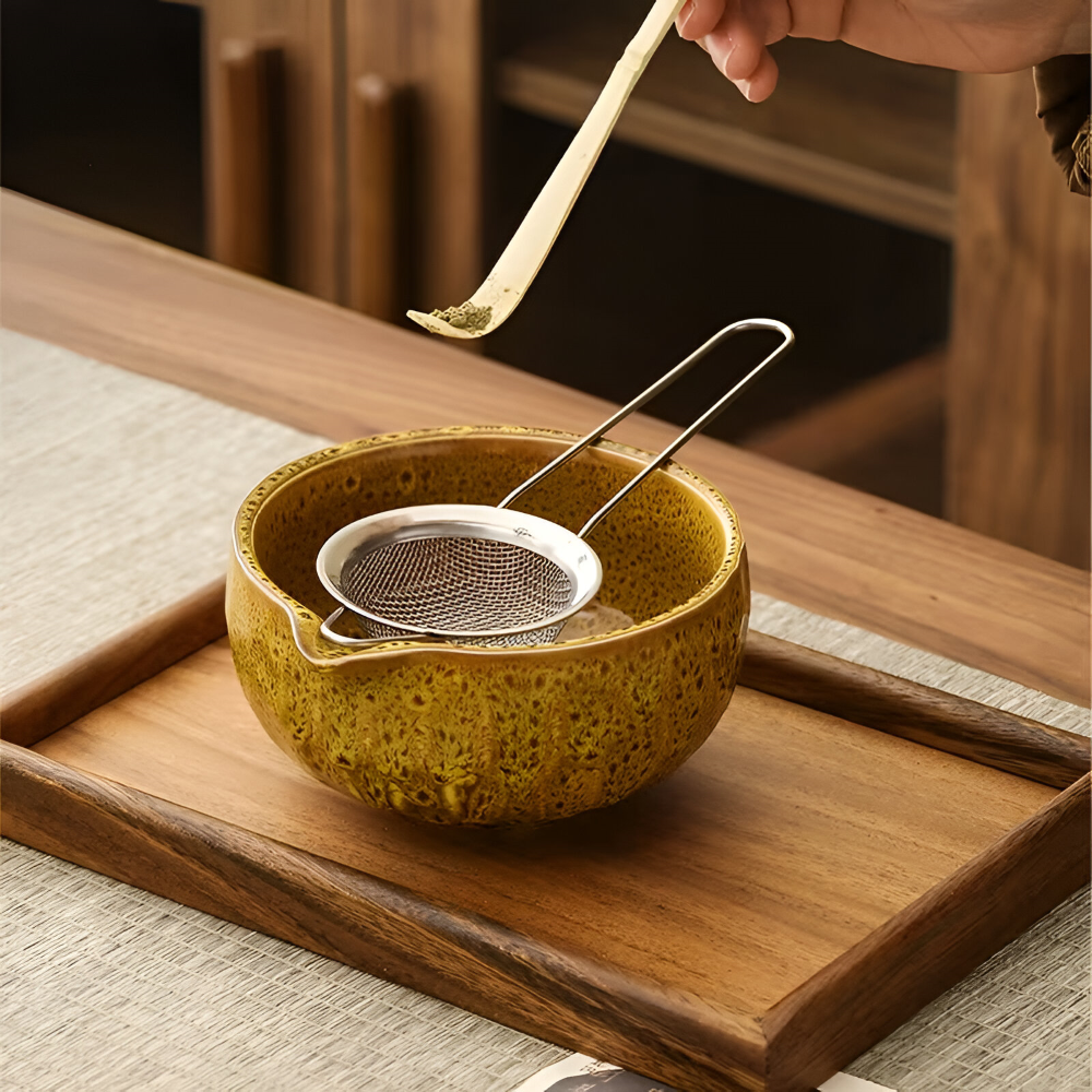 5-piece matcha set with handmade ceramic bowl and bamboo accessories