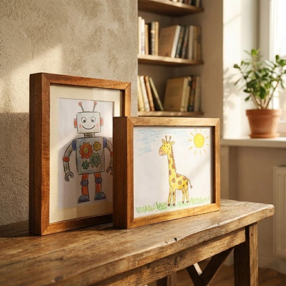 Children's display frame with storage for artwork and craft projects