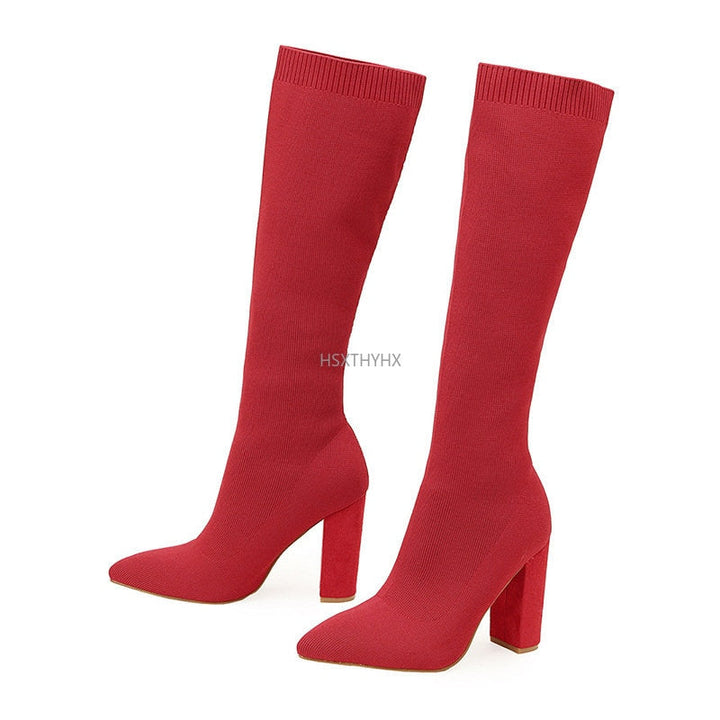 Knee-High Stretch Boots with Block Heel - Camille