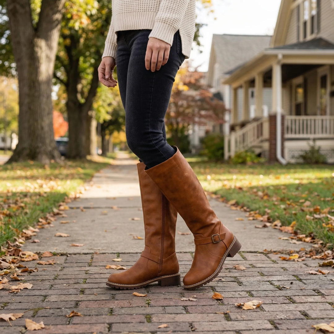 Knee-High Riding Boot with Buckle Fastening - Sheryl