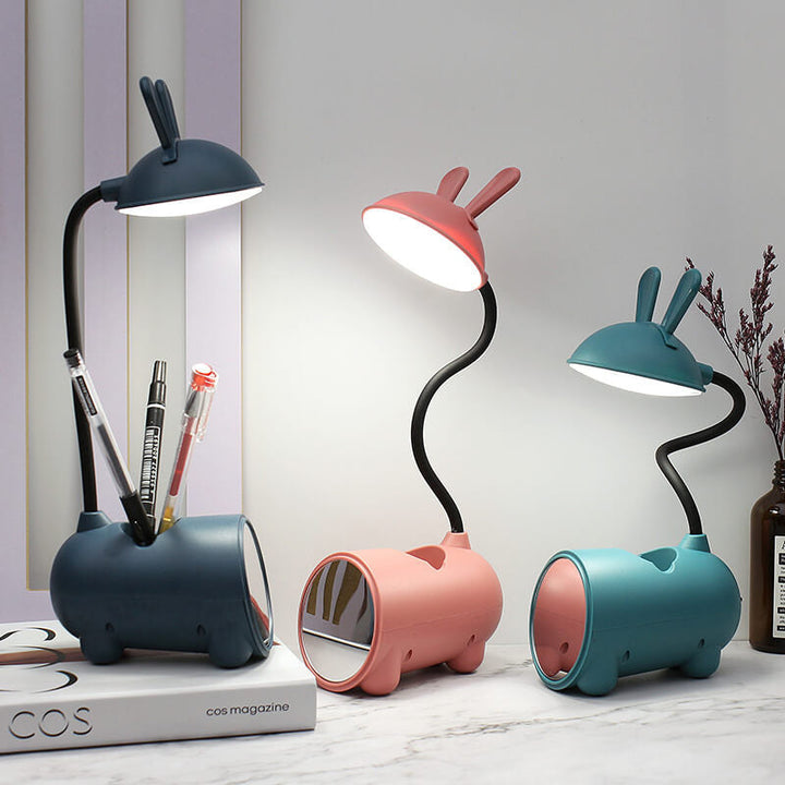 Bunny LED desk lamp with pen holder – touch control & USB charging for girls