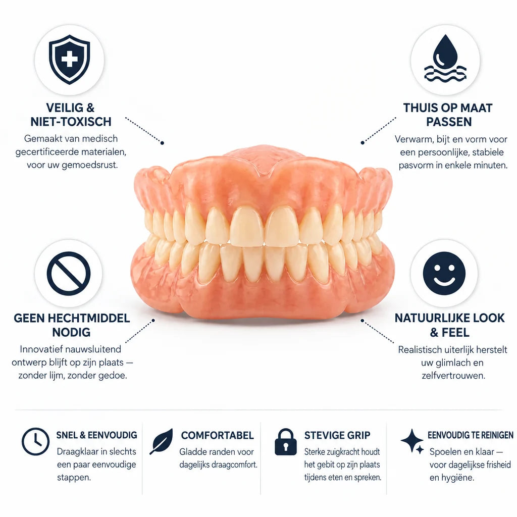 Denture kit — heat-moulded, custom fit, no adhesive needed