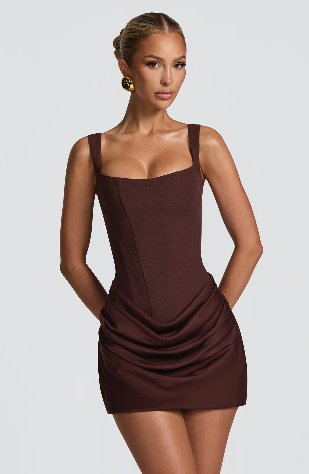 Mini Dress with Structured Bodice and Draped Skirt