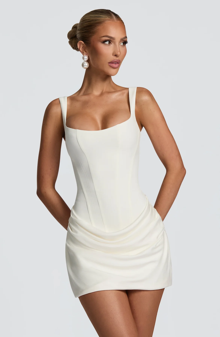 Mini Dress with Structured Bodice and Draped Skirt