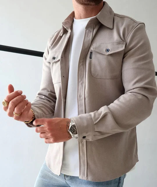 Men's Long-Sleeve Shirt with Pockets Classic Utility for Everyday Wear