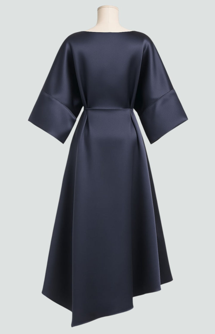 Women's Maxi Dress with Draped Brooch – Gala Dress with Cape Sleeves for Formal Occasions