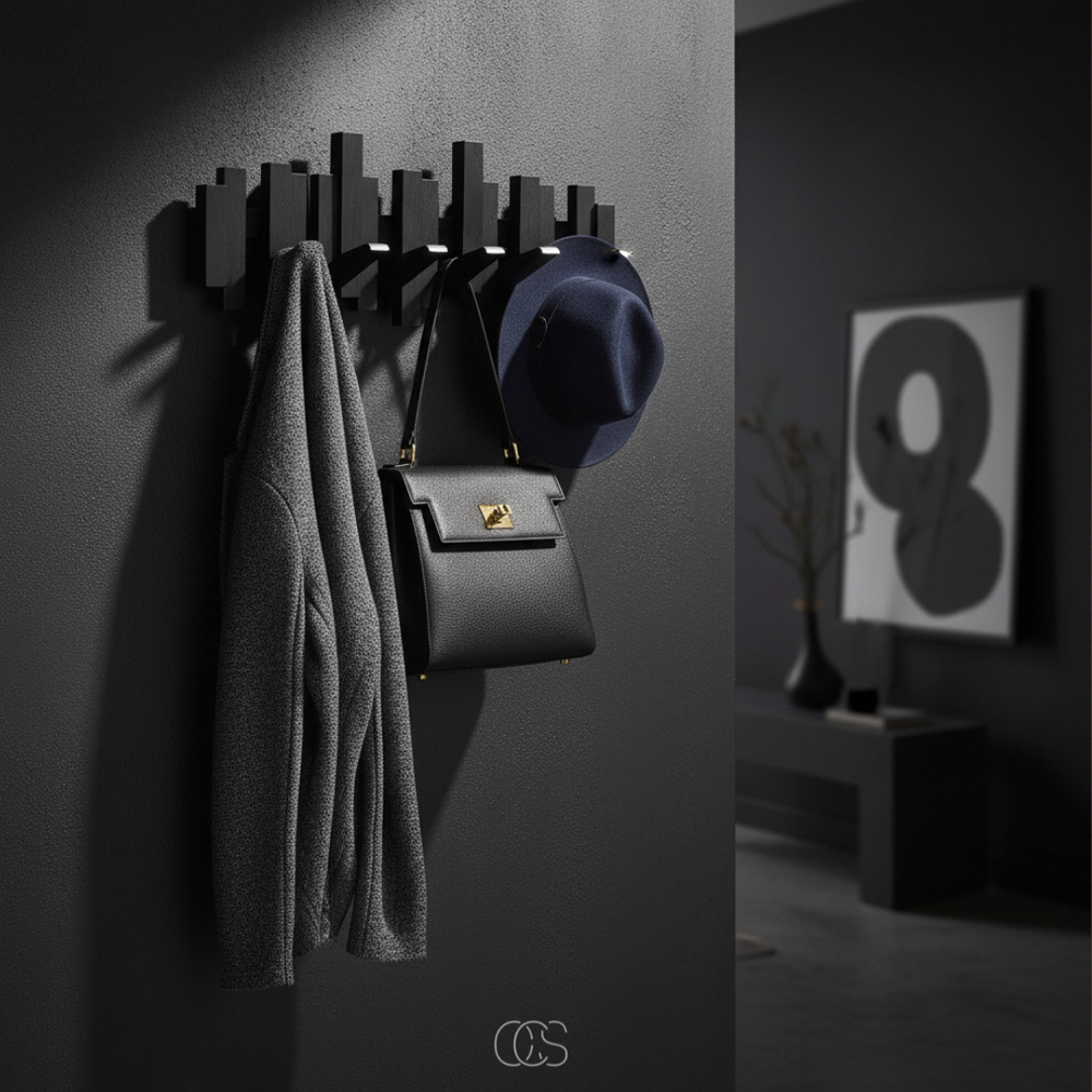 "Piano" wooden wall coat rack with folding hooks – hallway & bedroom