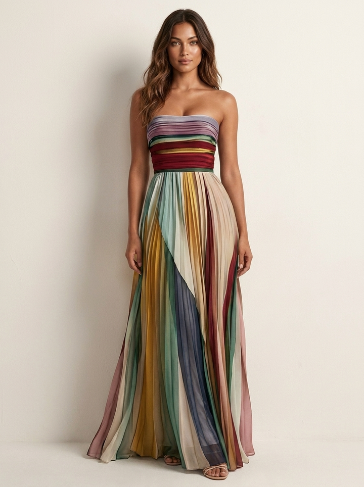 Colourful Pleated Maxi Dress for Women